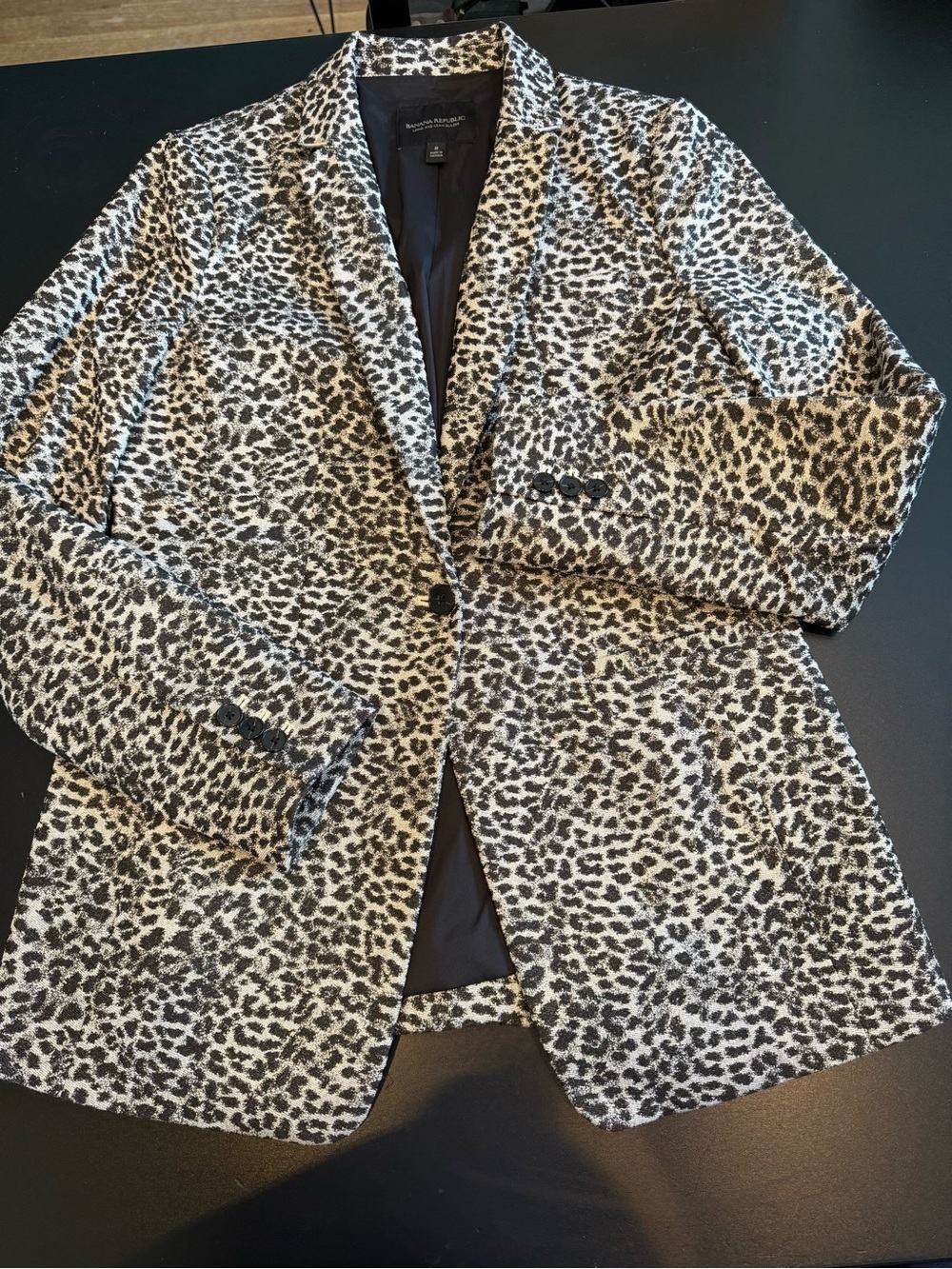 Banana Republic Long & Lean Leopard Print Metallic Gold Blazer Size 8